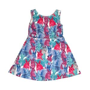 Girls 11-12 Bunny Rabbit Sleeveless Dress Multicolor A-Line Sundress Party